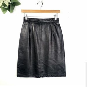 Vintage Ann Taylor Skirt Women Size 6 Black Leather Straight Pencil Lined NEW